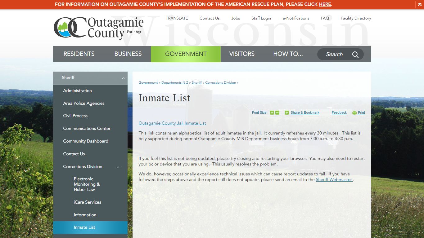 Inmate List | Outagamie County, WI