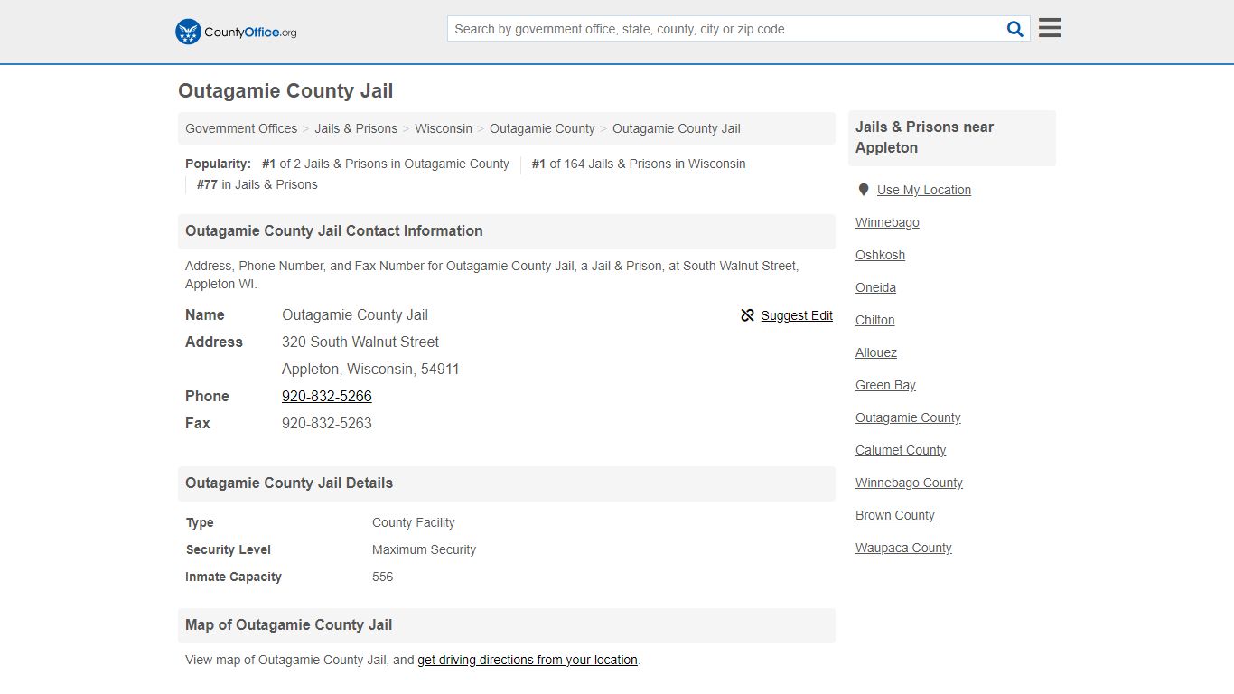 Outagamie County Jail - Appleton, WI (Address, Phone, and Fax)